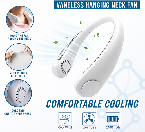 Leafless Hanging Neck Fan – Rechargeable Hands-Free Cooling Fan with 3 Speed Control