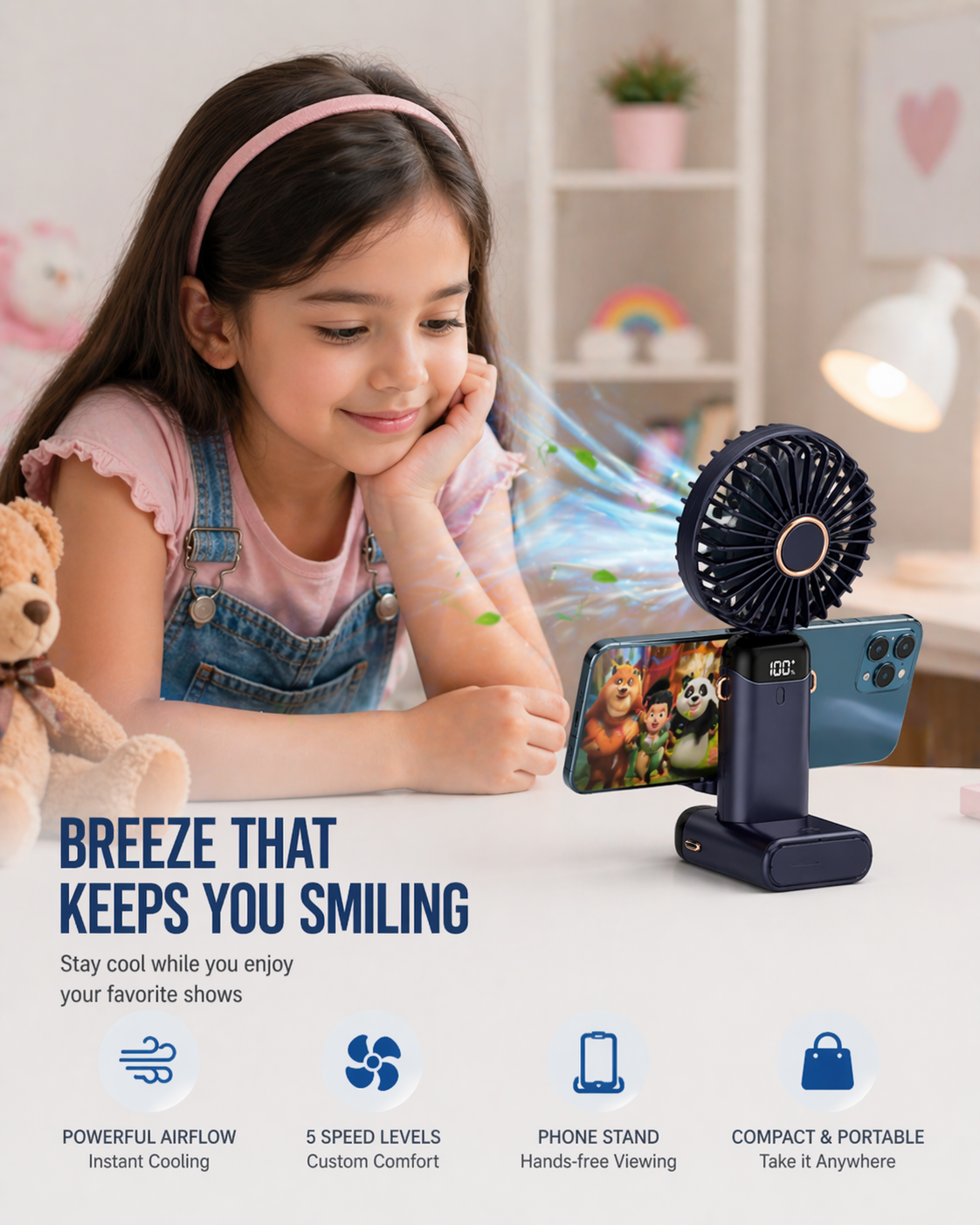 Portable Mini Fan with Phone Stand