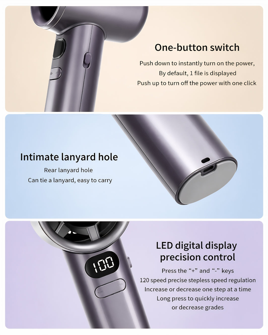 Portable Mini Fan 120 Speed LED Display